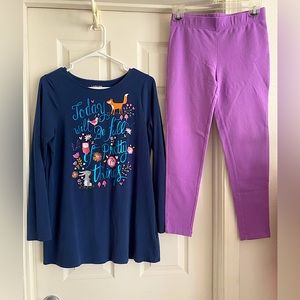 LKNEW Lands’ End Girl’s 14 PLUS Tunic Top Woodlands + Purple Leggings 12 PLUS